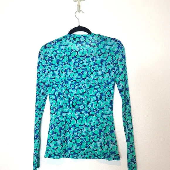 Diane Von Furstenberg Logan Fiddlehead Sheer Mesh Top Size Medium - Picture 7 of 7
